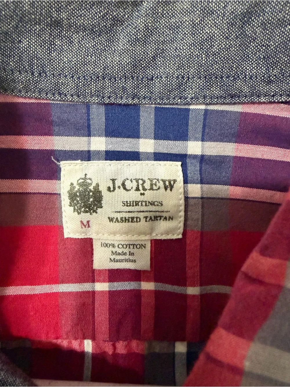 J crew button down washed Tartan red blue plaid 100% cotton size medium
